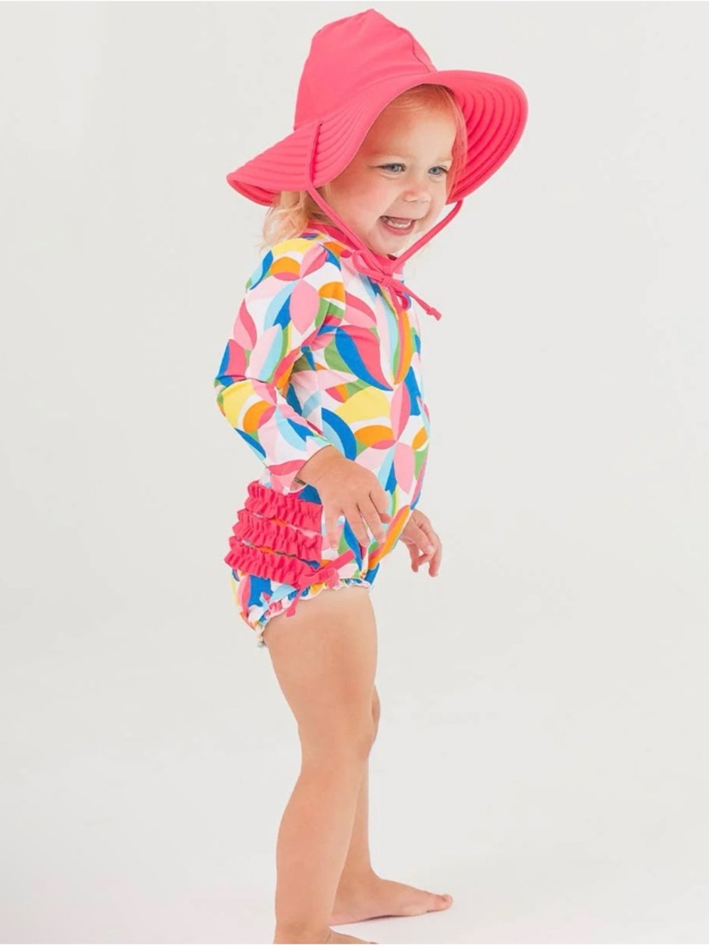 RuffleButts + RuggedButts - Baby Girls Tropical Long Sleeve One Piece Rash Guard - Picture 2 of 7
